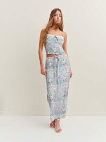 Nöista 带有褶边细节和蝴蝶结的花卉紧身胸衣式上衣 - 让您尽享清新、阳光的春夏氛围。 - 藍色 - 查看 6