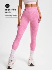 SHEIN Sports Women High Waist Leopard Print Seamless Workout Leggings - Pink - View 3