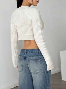 SHEIN EZwear Women's Long Sleeve Embroidered Decoration Cardigan