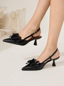 CUCCOO CHICEST Giày cao gót mũi nhọn Iris mùa hè mới cho nữ, giày cao gót giả da màu đen và đỏ thanh lịch lãng mạn cho buổi hẹn hò trà, trang phục buổi tối, ngày lễ - màu đen - Xem 2