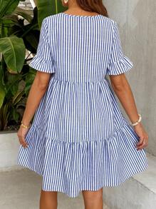 SHEIN Maternity Nursing Dress, Blue Striped Dress Women Short Dresses Summer Summer Dresses For Women Casual Maternity Dress Summer Blue White Vacation - Blue and White - View 2