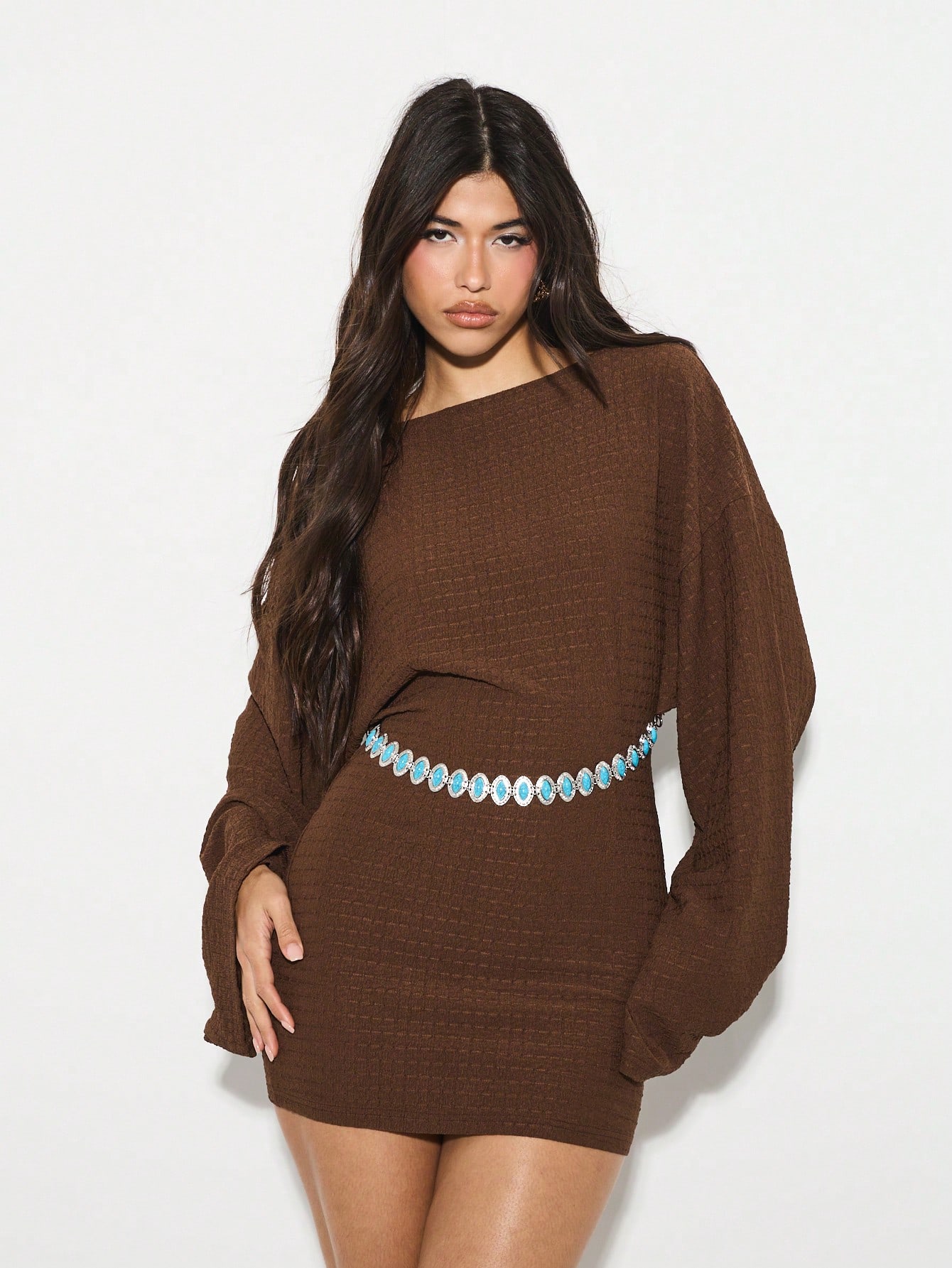 KIZN Mini abito aderente a maniche lunghe in maglia testurizzata