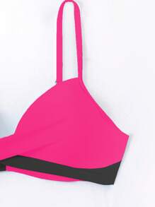 Swim Lushoire Women Color Block Spaghetti Strap Swimsuit With Triangle Swim Bottoms Set For Summer Beach Vacation - Multicolor - View 7