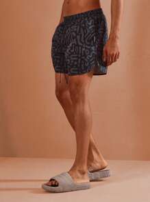 SUMWON Premium Graphic Print Beach Board Shorts Summer Surf Swim Trunks Athletic Adjustable Waist Water Sports Swimwear Vacation Pool Bathing Suit - Black - View 3