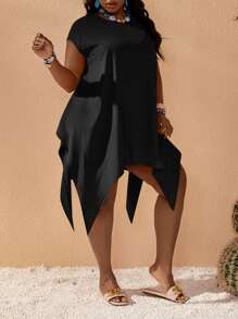 Slaydiva 大码纯色不对称下摆休闲长裙，适合海滩、波西米亚风、节日、狂欢、复活节、老钱风格、乡村音乐会、外出、童话风、度假、西部风格