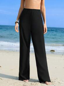 Swim Mulvari 女士纯色松紧腰长裤、比基尼泳裤 - 黑色 - 查看 5