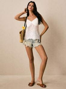 Poéselle Women Plain Eyelet Embroidery Camisole - White - View 1