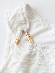 Chiquease Blusa de punto jacquard con decoración metálica y un solo hombro, elegante y de moda para mujer - Blanco - Ver 3