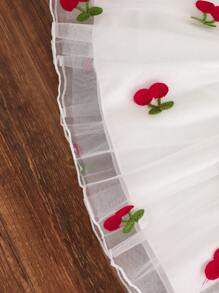 Infant/Toddler/Baby Girl 2Pcs Set: Red Knit Cardigan & White Strawberry Embroidered Mesh Dress, Cute & Elegant Style, Suitable For Spring, Summer, Autumn Seasons, Great For Outings, Parties - Red - View 7