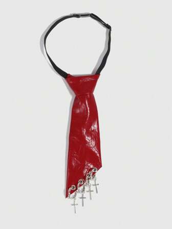Grunge Punk 1pc Gothic Style Red Cross Pendant Women's Shirt Necktie, Y2K Bowknot Tie For Back To School, Graduation