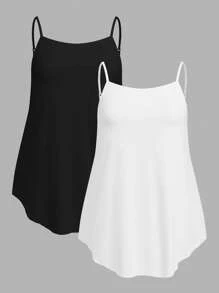 SHEIN EZwear 2pcs/Set Plus Size Solid Color Camisole Tank Tops, Summer Back To School - Multicolor - View 1