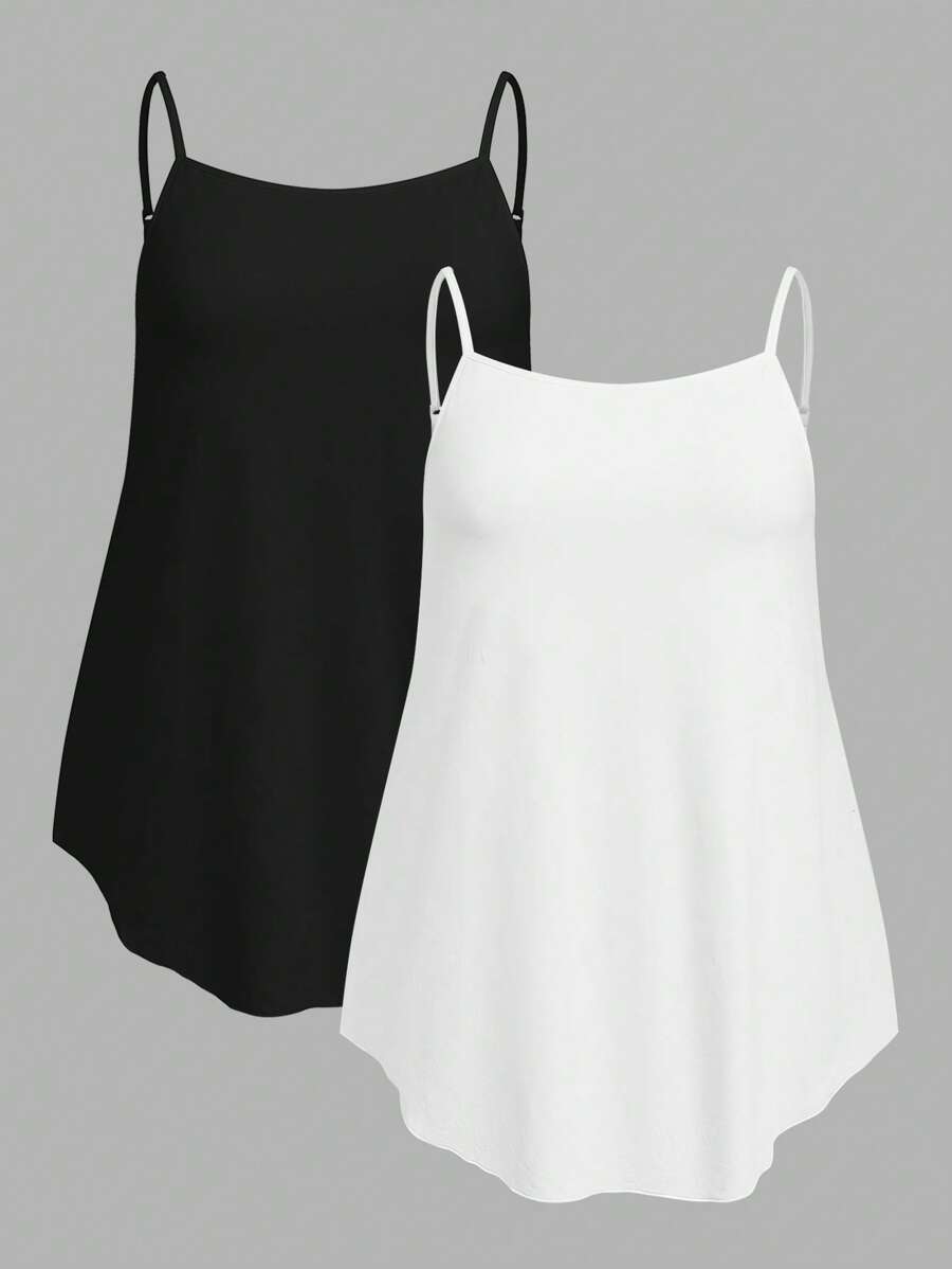 SHEIN EZwear 2pcs/Set Plus Size Solid Color Camisole Tank Tops, Summer Back To School - Multicolor - View 1