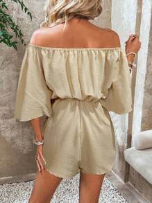 EMERY ROSE 度假印花露肩喇叭袖连体裤