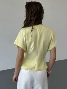 Aloruh New Spring/Summer Women Metal Buckle Decor Bat Wing Short Sleeve Waisted Asymmetrical Hem Blazer In Fall/Winter