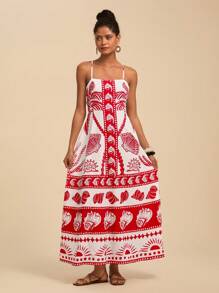 Travachic 夏季周末约会连衣裙、假期后背蝴蝶结吊带热带植物印花女式露背连衣裙、夏季度假沙滩裙、返校装、简约装、办公室装、老派装、教师装、约会装、毕业季、女士独立日连衣裙、参加婚礼季姐妹下午茶派对节日聚会的连衣裙 - 彩色 - 查看 7