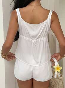 SHEIN EZwear 白色梭织女式吊带背心和短裤套装 - 白色 - 查看 2