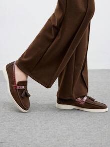CUCCOO BIZCHIC Women Fringe Decorative Simple Flat Casual Slip-On Shoes, For Daily Wear Spring Shoes Spring Break Easter - Mocha Brown - View 4