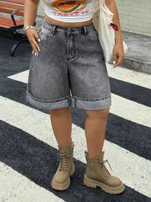 SHEIN ICON Shorts casuales versátiles con puños para mujer de talla grande