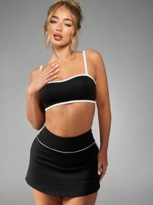 MISSGUIDED 高支撑运动训练文胸运动上衣带白色装饰健身舞蹈瑜伽工作室运动服吸湿排汗加厚性能