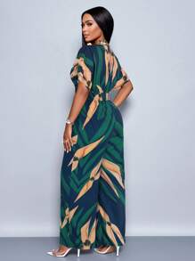 SOLERSUN Women's Chain Print Batwing Sleeve Jumpsuit, Summer - Dark Green - View 2