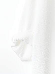 SHEIN Tall CURVE 大码女款大码白色落肩长衬衫，时尚，适合春夏茶会装 - 白色 - 查看 3