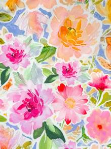 SHEIN 少女度假休闲花朵全印花抹胸花卉印花迷你连衣裙，适合春夏季连衣裙