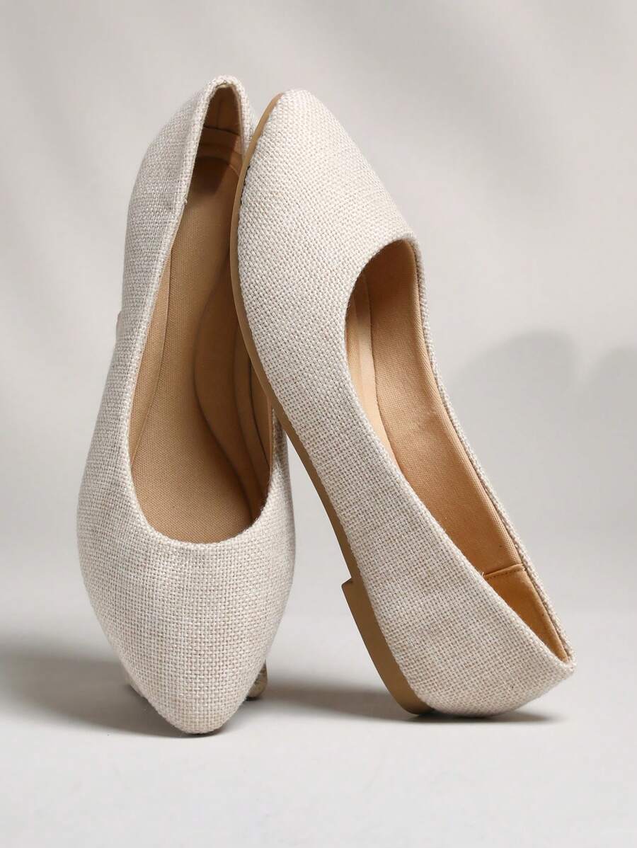 SHUZIA Women Comfortable Almond Toe Ballet Flats - Beige - View 1