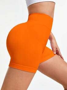 Core Rhythm Seamless Solid Color Sports Shorts, Fashionable For Summer Workout Short