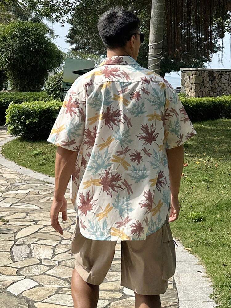 Multi-Color Floral Print Men's Vacation Shirt Set