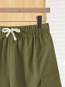 SHEIN Leap Crew 青少年男孩实用口袋工装短裤，休闲运动街头潮流朋克摇滚，适合春夏季 - 軍綠色 - 查看 4