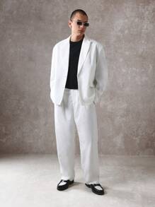 SUMWON 亚麻西装套装专业商务正式两件套婚礼西装外套裤子夏季轻便现代阔腿经典日常工作服 - 白色 - 查看 1