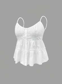 INAWLY Plus Size Solid Color Spaghetti Strap Ruffle Hem Fashionable Camisole Top - White - View 7