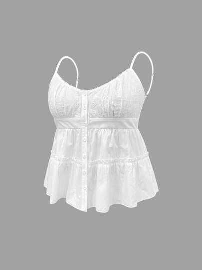 INAWLY Áo hai dây viền bèo nhún màu trơn cỡ lớn thời trang
