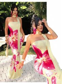 SHEIN SXY 无袖花卉印花连衣裙