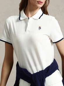 Briarwyn Women's Casual Contrast Trim Knit Short Sleeve Fitted T-Shirt, Summer Graduation Classy Top - White - View 8
