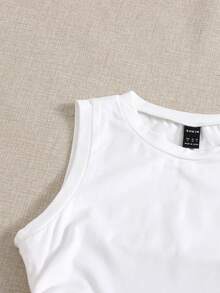 Comfortcana Drawstring Ruched Side Crop White Summer Outfits Back Tank Top - White - View 5