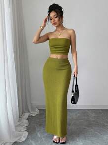 Elenzga Women Two Pieces Outfits For Daily Wear - Olive Green - View 3
