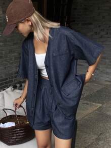 Livesso Women Denim Two Pieces Outfits - Blue - View 3