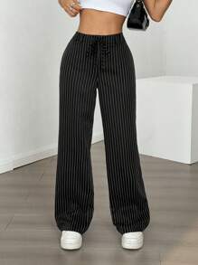 Comfortcana 女式条纹印花口袋优雅办公西装裤