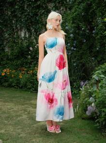 SHEIN MOD Abito elegante senza maniche con stampa floreale, adatto per le vacanze