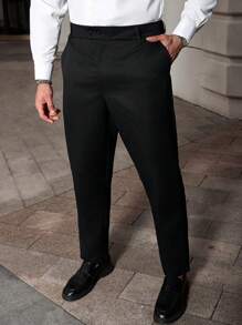 Manfinity CasualCool Pantalones de unicolor con bolsillos y presillas para cinturón, pantalones casuales de verano para hombre de talla grande