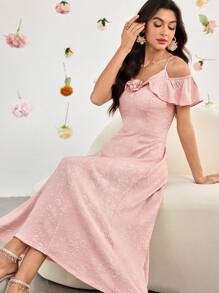 Modelyn 纹理花卉二合一连衣裙，夏季时尚 - 粉色 - 查看 7