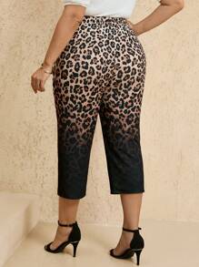EMERY ROSE Plus Size Women's Elastic Waist Leopard Print Pocket Casual Capri Pants, Summer Fashion, Women's Resort Wear, Women's Brunch Wear, Women's Business Casual Wear, Women's Wedding Guest Dresses, Women's Summer Clothing,Women's Work Clothes - Multicolor - View 2