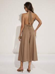 COSMINA Women's Solid Color Backless Wide Leg Loose Jumpsuit - Khaki - View 2
