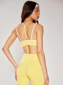 Musera Sport Sujetador deportivo con tirantes de contraste, para pádel, tenis, pickleball, gimnasio y fitness - Amarillo - Ver 2