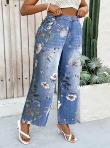 Slaydiva Pantalones vaqueros rectos azules informales de talla grande para mujeres - Lavado ligero - Ver 3