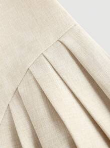 SHEIN MOD 加大码圆领无袖撞色边蝴蝶结装饰腰部喇叭下摆卡其色休闲连衣裙