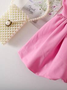 SHEIN Babygirl 可爱粉色针织无袖连体衣，夏季 - 玫紅色 - 查看 3