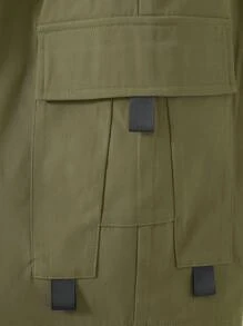 SHEIN Leap Crew 青少年男孩实用口袋工装短裤，休闲运动街头潮流朋克摇滚，适合春夏季 - 軍綠色 - 查看 5