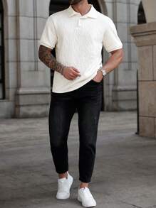 Manfinity CasualCool Camisa polo de manga corta casual con textura talla grande para hombre, de verano
